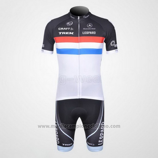 2011 Abbigliamento Ciclismo Trek Leqpard Campione Francia Nero e Bianco Manica Corta e Salopette